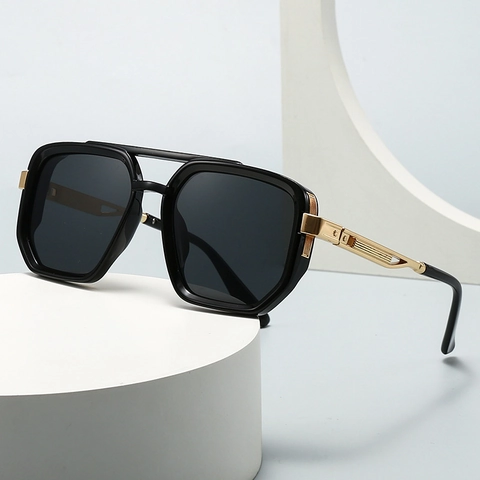 Retro Square Sunglasses For Men Women Double Bridge Vintage PC Frame Metal Temples UV400 Protection Trendy Eyewear
