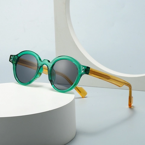Occhiali Da Sole Rotondi Vintage Montatura Circolare Retrò Protezione UV400 Con Rivetti In Metallo Per Donna Uomo