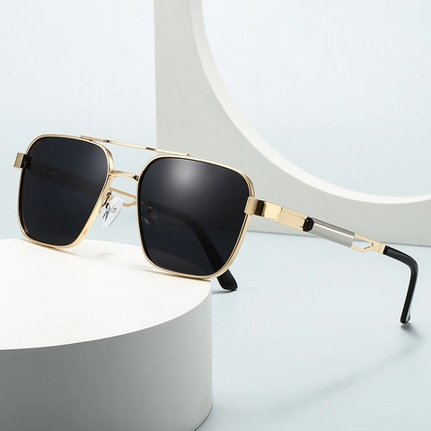 Square Polarized Sunglasses Metal Frame Double Bridge UV400 Protection Retro Fashion Eyewear For Men Women