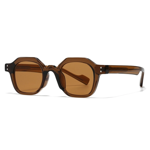 Lunettes De Soleil Rétro Géométriques Polygone Mode Protection Anti UV Monture En Plastique Lentille En Résine Décor De Rivet Style De Rue