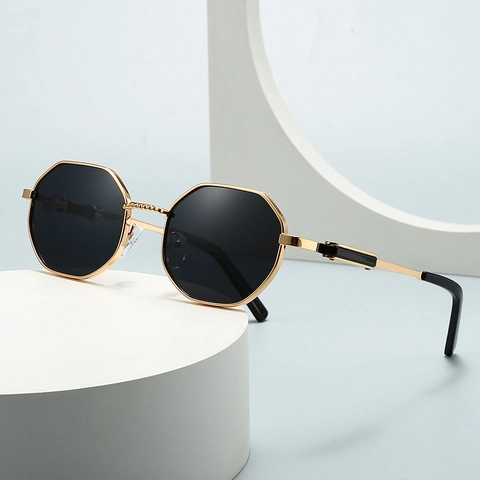 Gepolariseerde Octagon Zonnebril Metaal Polygoon Frame Retro Trendy Streetwear UV400 Bescherming Voor Heren Dames Unisex