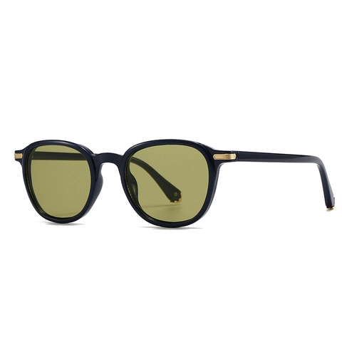 Retro Ronde Zonnebril Voor Dames En Heren UV400-Bescherming Kunststof Frame Harslens Met Gouden Metalen Accenten