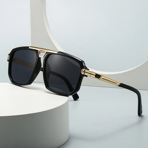 Retro Large Frame Sunglasses Men Square Metal PC Frame UV400 Fashion Pilot Style Eyewear