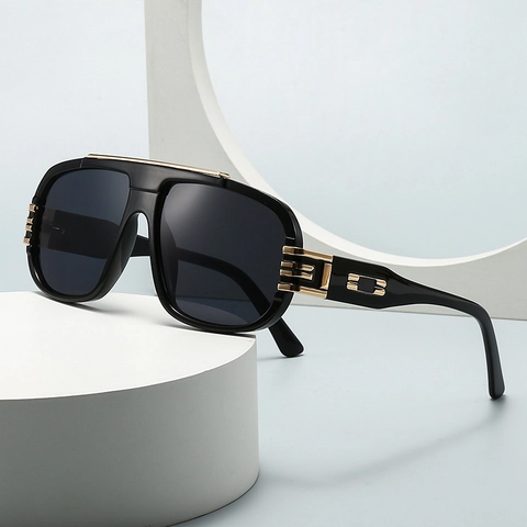 Gafas De Sol Cuadradas Grandes Para Hombre Adorno Metálico Estilo Piloto Retro Protección UV400 Gafas De Exterior
