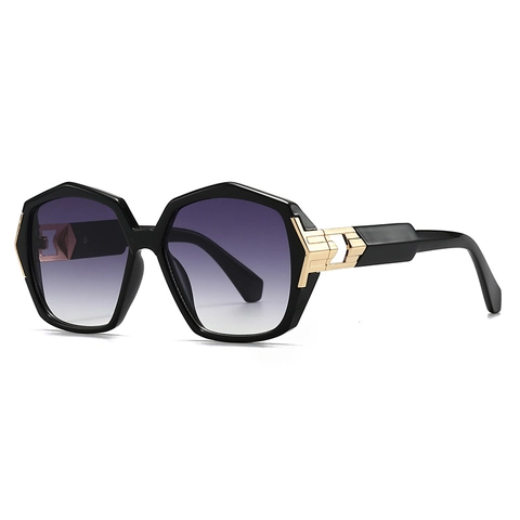 Oversized Polygonal Sunglasses Retro INS Style UV400 PC Frame Metal Accent Gradient Resin Lenses Trendy Fashion Eyewear