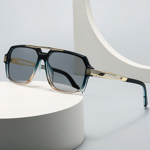 Lunettes De Soleil Navigateur Rétro Homme Grand Cadre Métal PC Protection UV400 Verre Dégradé Mode