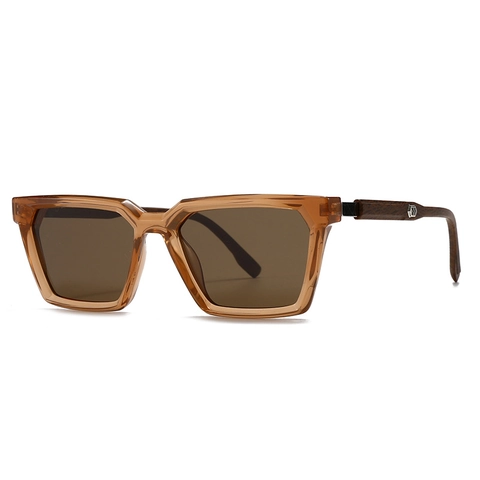 Retro Square Polarized Sunglasses PC Lens Wood Grain Temple Metal Decor UV400 Protection Fashion Eyewear Unisex