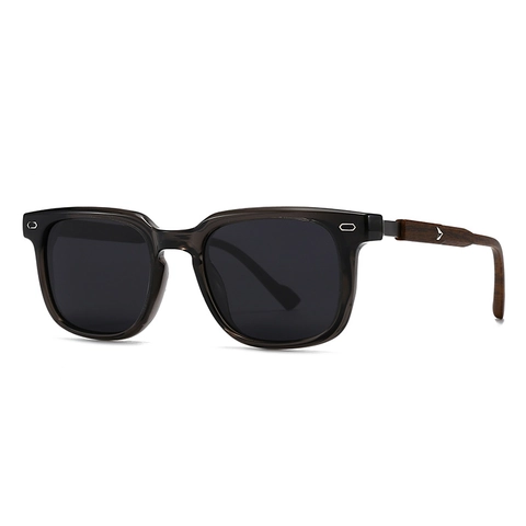 Retro Square Polarized Sunglasses UV400 PC Frame Wood Grain Temples Fashion Eyewear For Men Women