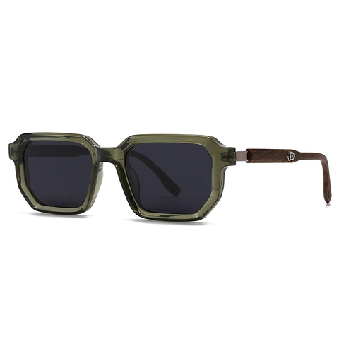 Occhiali Da Sole Polarizzati Poligonali Retrò Protezione UV400 Aste Venature Del Legno Montatura PC Per Uomo Donna