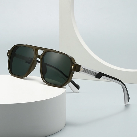 Retro Square Aviator Sunglasses Men Double Bridge UV400 Protection PC Lens Outdoor Classic Fashion Eyewear