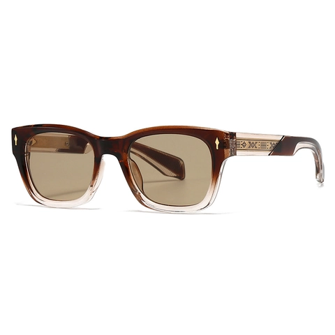 Vintage Square Sunglasses For Men Women Retro PC Frame UV400 Protection Gradient Lens Etched Metal Core Temples Fashion
