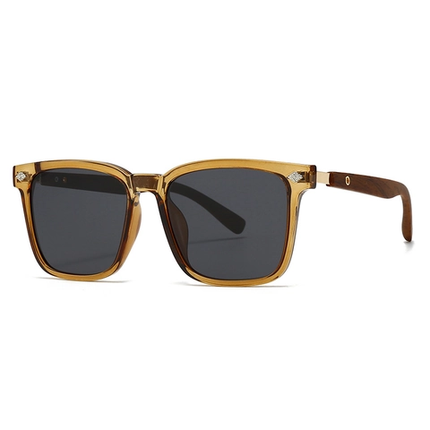 Polarized Sunglasses Large Square PC Frame Wood Grain Temples UV Protection Retro Vintage Fashion Eyewear Unisex