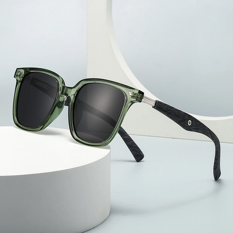 Gafas De Sol Polarizadas Marco Grande Cuadrado Redondo PC Patillas Grano De Madera Protección UV400 Unisex Retro Moda