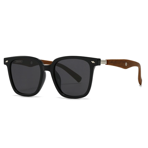 Gafas De Sol Polarizadas Marco Grande Cuadrado Redondo PC Patillas Grano De Madera Protección UV400 Unisex Retro Moda