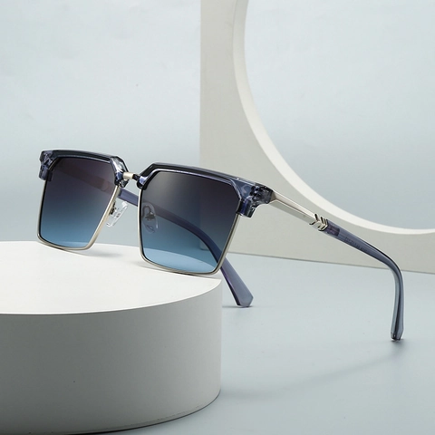 Gafas de Sol Cuadradas Retro de Media Montura para Hombre Mujer Lente PC Marco de Metal Plástico Protección UV400 Moda para Conducir