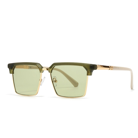 Gafas de Sol Cuadradas Retro de Media Montura para Hombre Mujer Lente PC Marco de Metal Plástico Protección UV400 Moda para Conducir