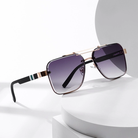 Pilot Sunglasses Vintage Square Metal Frame Double Bridge Gradient Lenses UV400 Outdoor Eyewear For Men And Women