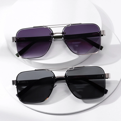 Pilot Sunglasses Vintage Square Metal Frame Double Bridge Gradient Lenses UV400 Outdoor Eyewear For Men And Women