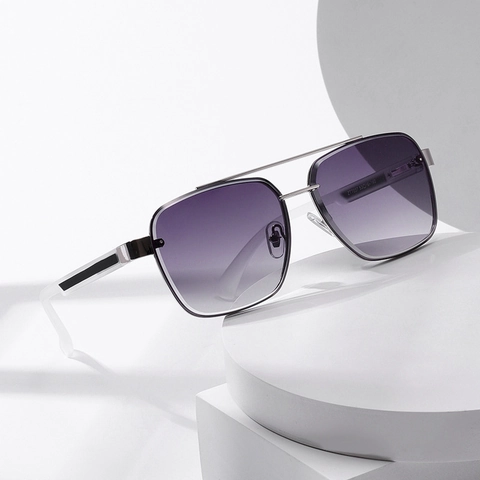 Square Pilot Sunglasses Metal Double Bridge UV400 Gradient Lens Retro Fashion Eyewear For Men Women