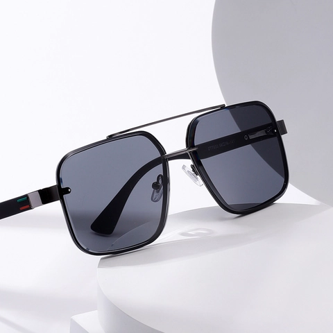 Square Sunglasses Metal Frame Retro Aviator Double Bridge Gradient Lenses UV400 Protection Trendy Eyewear For Men Women