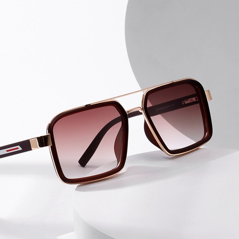 Gafas De Sol Cuadradas Vintage Montura Metálica Lentes Degradadas Doble Puente Marco Grande Protección UV Moda Retro Unisex