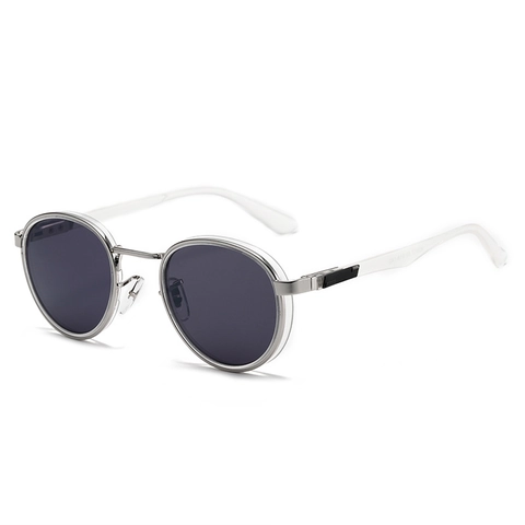 Lunettes De Soleil Rondes En Métal Rétro Protection UV400 Verres PC Mode Tendance Pour Hommes Femmes Texture Carbone