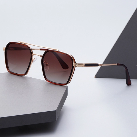 Retro Quadrat Sonnenbrille Metall PC Doppelsteg Rahmen UV400 Verlaufsgläser Trendy Mode Brillen Für Herren Damen