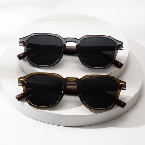 Gafas De Sol Polarizadas Retro Redondas Polígono Lentes Resina Montura Plástico Patillas Veta Madera UV400 Unisex