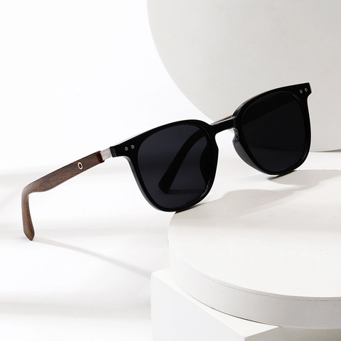 Occhiali Da Sole Polarizzati Quadrati Retrò Con Aste In Grana Di Legno Protezione UV Unisex Moda All Aperto