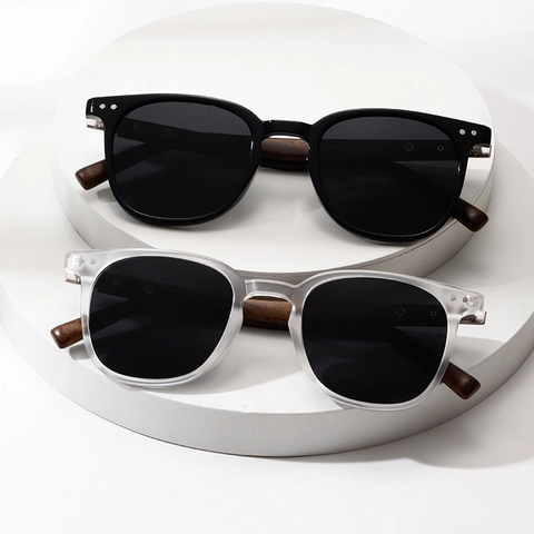 Occhiali Da Sole Polarizzati Quadrati Retrò Con Aste In Grana Di Legno Protezione UV Unisex Moda All Aperto