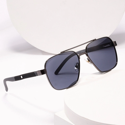 Vintage Aviator Zonnebril Metalen Frame Resin Gradiënt Lenzen UV400 Bescherming Vierkant Dubbele Brug Trendy Outdoor