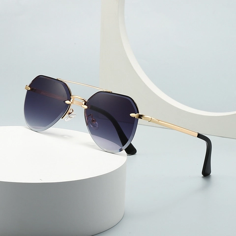 Lunettes De Soleil Aviateur Mode Métal Polygone Dégradé UV400 Rétro Double Pont Moderne Tendance Pour Femmes Hommes