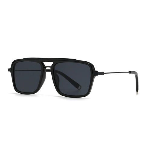 Retro Vierkante Zonnebril Metaal PC Montuur UV400 Bescherming Dubbele Brug Moderne Street Style Brillen Voor Heren Dames