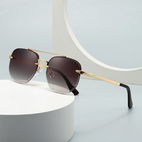 Retro Rimless Aviator Sunglasses For Women Men Metal Double Bridge Gradient Lens UV400 Protection Modern Minimalist Eyewear