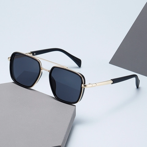 Vintage Square Pilot Sunglasses Double Bridge UV400 Protection PC Metal Frame HD Gradient Lens Fashion Retro Eyewear