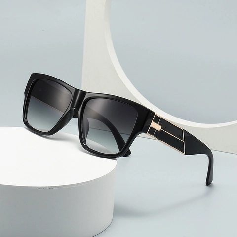 Gafas De Sol Cuadradas Modernas UV400 Marco Grande PC Decoración De Patillas De Metal Geométrico Gafas De Moda De Tendencia Unisex