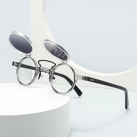 Vintage Steampunk Rund Flip Up Sonnenbrille Für Damen Herren Doppelschicht PC Linse Metall Niete UV400 Schutz Mode Brillen