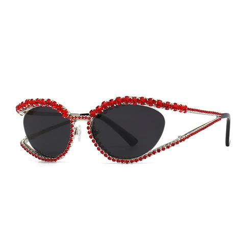 Cat Eye Sonnenbrille Damen Strass Besetzt Metallrahmen UV400 Schutz Mode Luxus Party Brillen