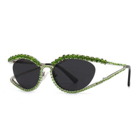 Cat Eye Sonnenbrille Damen Strass Besetzt Metallrahmen UV400 Schutz Mode Luxus Party Brillen