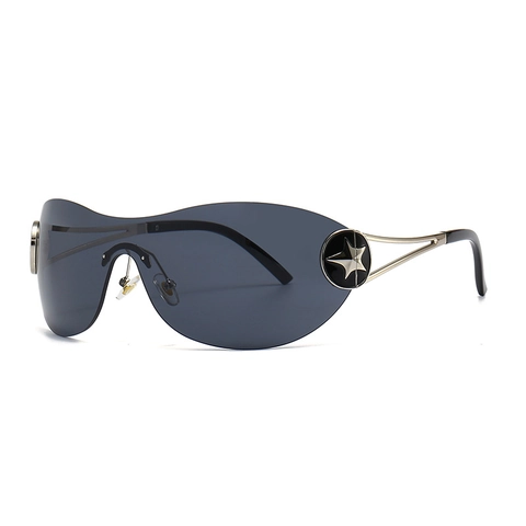 Occhiali Da Sole Shield Senza Montatura Y2K Retro Montatura Metallo UV400 Decoro Stella Uomo Donna