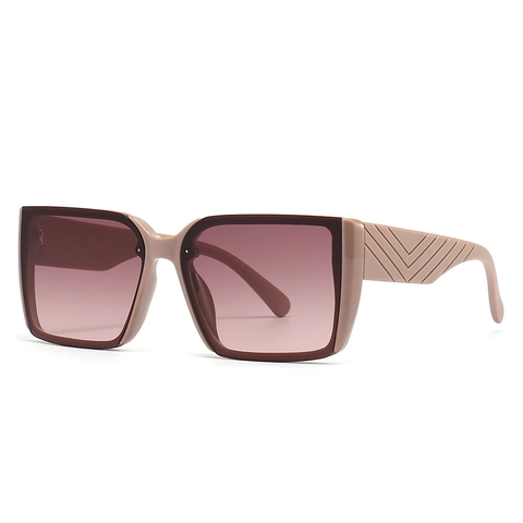 Fashion Square Sunglasses For Women Large Frame UV400 Protection Retro PC Eyewear With Geometric Textured Temples