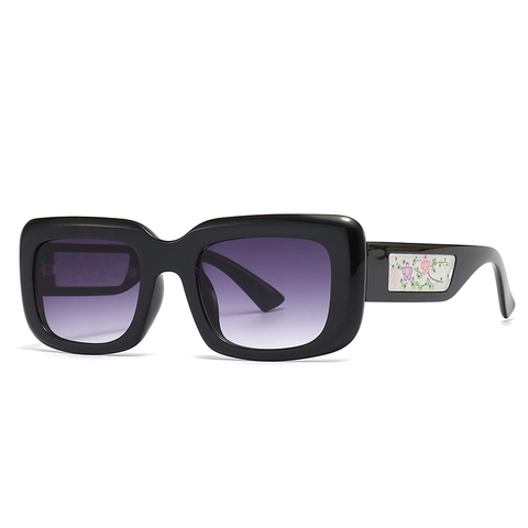 Vintage Square Sunglasses Rectangle PC Frame UV400 Protection Floral Pattern Temple Fashion Eyewear For Women