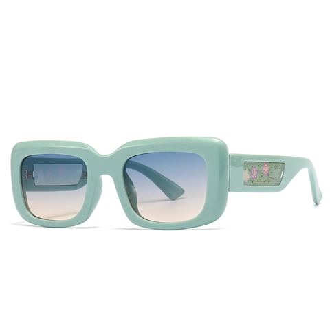 Vintage Square Sunglasses Rectangle PC Frame UV400 Protection Floral Pattern Temple Fashion Eyewear For Women