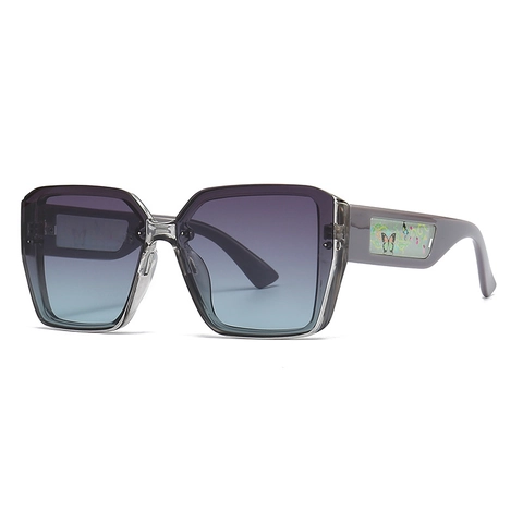 Oversized Square Sunglasses UV400 Protection Retro Fashion Eyewear For Women With Butterfly Floral Patterned Temple PC