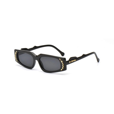 Vintage Rechthoekige Zonnebril Vrouwen Luxe Goud Metaal Reliëf PC Frame UV400 Mode Smal Vierkant Streetwear