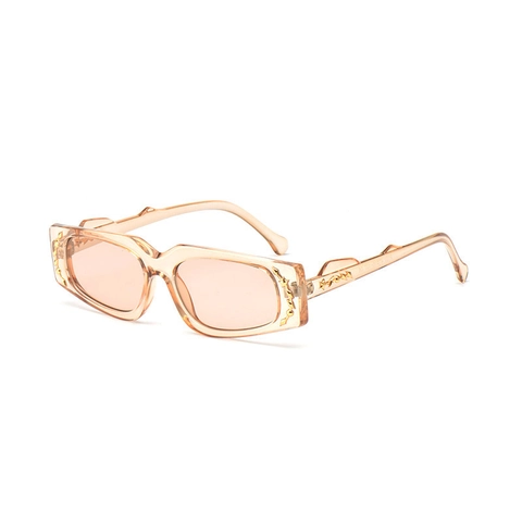 Vintage Rechthoekige Zonnebril Vrouwen Luxe Goud Metaal Reliëf PC Frame UV400 Mode Smal Vierkant Streetwear