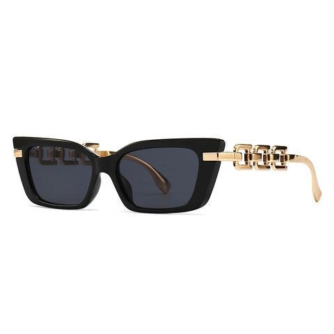 Lunettes De Soleil Oeil De Chat Mode Protection UV400 Branches Chaîne Métal Monture Plastique Verres Dégradés