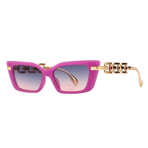 Lunettes De Soleil Oeil De Chat Mode Protection UV400 Branches Chaîne Métal Monture Plastique Verres Dégradés