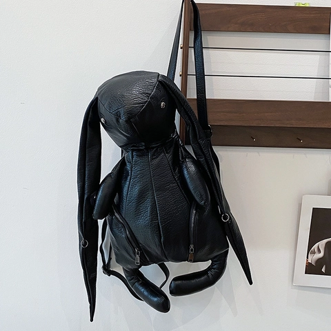 Zaino Divertente A Forma Di Coniglio Nero Motivo Lychee Pelle PU Animale Novità Streetwear Per Donne Ragazze