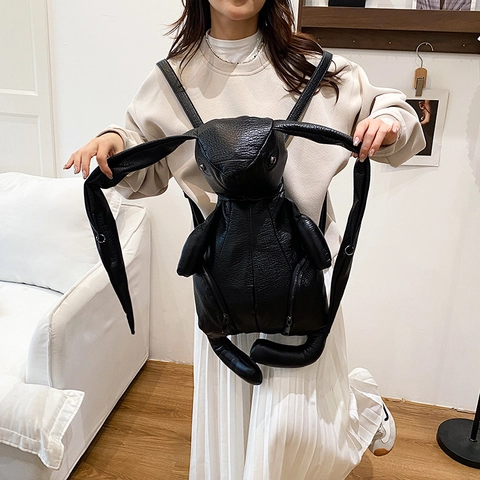 Zaino Divertente A Forma Di Coniglio Nero Motivo Lychee Pelle PU Animale Novità Streetwear Per Donne Ragazze